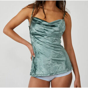 Free People All Night Evergreen Velvet Tunic Top Green Sleeveless Cami Size S